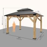 AMERLIFE 10x12 Spruce Wood Gazebo, Hardtop Gazebo with Aluminum Double Roof, Outdoor Pergola with Wood Frame for Parties, Backyard, Lawns, Patio