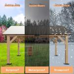 AMERLIFE 13x15 ft Spruce Wood Gazebo, Outdoor Gazebo with Bar Storage, Hardtop Wooden Paviloin with Metal Steel Gable Roof, Patio, Garage, Black + Natural Wood