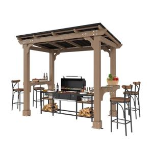 MUPATER 8' x 5' Wooden Grill Gazebo with Sloping Metal Roof, Hard Top Grill Gazebo with 2 Side Shelves, Suitable for Full-Size Grill, BBQ Canopy for Outdoor Patio, Lawn, Garden, Backyard