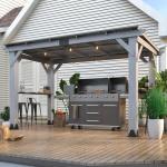 GARTOO 12.5'x6.5' Outdoor Grill Gazebo - Hardtop Cedar Wood Gazebo with 2 Side Shelves and Galvanized Steel Roof, Patio Wooden BBQ Pergola for Garden, Porch and Backyard