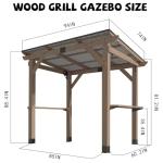 8x6 FT Outdoor Wood Grill Gazebo with Sloping Steel Roof, Hardtop Patio BBQ Wooden Gazebos with 2 Side Storage Bar,Cedar Frame Gazebo for Barbecue, Garden, Deck ，Backyard