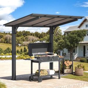 AECOJOY 8' x 5' Grill Gazebo Outdoor Pergola for Patio, Freestanding Lean to Hardtop Gazebo Carport Pergolas and Gazebos Clearance with Roof, Small Wall-Mounted Heavy Duty Awnings for Patio, Decks