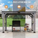GARTOO 12.5'x6.5' Outdoor Grill Gazebo - Hardtop Cedar Wood Gazebo with 2 Side Shelves and Galvanized Steel Roof, Patio Wooden BBQ Pergola for Garden, Porch and Backyard