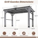 Raysfung 6.5x12.5 FT Wood Grill Gazebo, BBQ Wooden Gazebo with Hardtop Galvanized Steel Roof, Outdoor Cedar Wood Gazebos with 2 Side Shelves for Barbecue, Garden, Deck