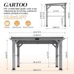 GARTOO 12.5'x6.5' Outdoor Grill Gazebo - Hardtop Cedar Wood Gazebo with 2 Side Shelves and Galvanized Steel Roof, Patio Wooden BBQ Pergola for Garden, Porch and Backyard