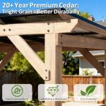 CHARMELEON Grill Gazebo 8 x 10 FT,Cedar Wood BBQ Gazebo with 2 Thick Wooden Side Serving Shelves,Permanent Patio Pavilion with Galvanized Steel Roof for Outdoor,Backyard,Garden,Deck-Gray