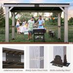 Raysfung 6.5x12.5 FT Wood Grill Gazebo, BBQ Wooden Gazebo with Hardtop Galvanized Steel Roof, Outdoor Cedar Wood Gazebos with 2 Side Shelves for Barbecue, Garden, Deck