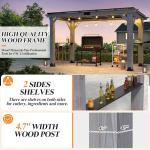 GARTOO 12.5'x6.5' Outdoor Grill Gazebo - Hardtop Cedar Wood Gazebo with 2 Side Shelves and Galvanized Steel Roof, Patio Wooden BBQ Pergola for Garden, Porch and Backyard