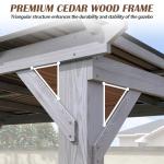 Raysfung 6.5x12.5 FT Wood Grill Gazebo, BBQ Wooden Gazebo with Hardtop Galvanized Steel Roof, Outdoor Cedar Wood Gazebos with 2 Side Shelves for Barbecue, Garden, Deck