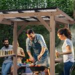 8x6 FT Outdoor Wood Grill Gazebo with Sloping Steel Roof, Hardtop Patio BBQ Wooden Gazebos with 2 Side Storage Bar,Cedar Frame Gazebo for Barbecue, Garden, Deck ，Backyard