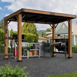 Modern Shade Woodberry Grill Gazebo 6' X 12', Cedar Wood Gazebo with Dual bar Tops & Shelves, Patio Pavilion with Galvanized Steel Roof, USB and USB-C Charging Ports, BBQ Gazebo for Patio Backyard