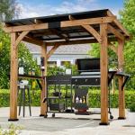Modern Shade Grill Gazebo 6' X 8', Cedar Wood Gazebo with Shelves and Paper Towel Holder, Patio Pavilion with Galvanized Steel Roof, USB and USB-C Charging Ports, BBQ Gazebo for Patio Backyard