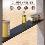 Raysfung 6.5x12.5 FT Wood Grill Gazebo, BBQ Wooden Gazebo with Hardtop Galvanized Steel Roof, Outdoor Cedar Wood Gazebos with 2 Side Shelves for Barbecue, Garden, Deck