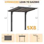 AECOJOY 8' x 5' Grill Gazebo Outdoor Pergola for Patio, Freestanding Lean to Hardtop Gazebo Carport Pergolas and Gazebos Clearance with Roof, Small Wall-Mounted Heavy Duty Awnings for Patio, Decks