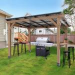 8x10 FT Outdoor Wood Grill Gazebo with Sloping Steel Roof, Hardtop Patio BBQ Wooden Gazebos with 2 Side Storage Bar,Cedar Frame Gazebo for Barbecue, Garden, Deck ，Backyard