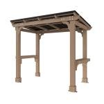 VEIKOU 8’x5’ Grill Gazebo, Patio Gazebo with Hardtop Metal Roof, Rainwater Drainage, Wood Frame, BBQ Gazebo for Barbecue, Backyard, Garden, Light Mocha Brown