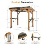 Modern Shade Grill Gazebo 6' X 8', Cedar Wood Gazebo with Shelves and Paper Towel Holder, Patio Pavilion with Galvanized Steel Roof, USB and USB-C Charging Ports, BBQ Gazebo for Patio Backyard