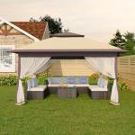 Canopy Tent 13x13 ft, Pop Up Gazebo One-Push Setup with 4 SandBags for Backyard Parties and BBQs, Mosquito Netting & Height Adjustable - Khaki & Coffee