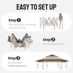 CROWN SHADES 13x13 Pop Up Gazebo with Mosquito Nettings, Patented Center Lock 6-Sided Portable Gazebo, 300D Silver-Coated Fabric UV Resistant, Pop Up Canopy Tent for Patio, Party, Beige&Coffee