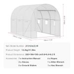 VEVOR Walk-in Tunnel Greenhouse, 9.6x6.4x6.2 ft Hoop House Greenhouse Tunnel, Plant Hot House with Galvanized Steel Frame, White PE Cover, Roll-up Zipper Door and 6 Windows for Outdoor