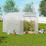 VEVOR Walk-in Tunnel Greenhouse, 9.6x6.4x6.2 ft Hoop House Greenhouse Tunnel, Plant Hot House with Galvanized Steel Frame, White PE Cover, Roll-up Zipper Door and 6 Windows for Outdoor