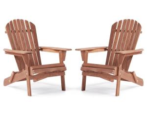 SoliWood Outdoor Wooden Folding Adirondack Chair Set of 2 with Pre-Assembled BackRest, Wood Patio Chair for Garden Backyard Porch Pool Deck Firepit