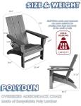 POLYDUN Modern Adirondack Chair, HDPE Plastic Patio Chairs for All Weather, Fire Pit Chair, Outdoor Lawn Chairs for Deck, Porch, Backyard, Garden, Slate Gray