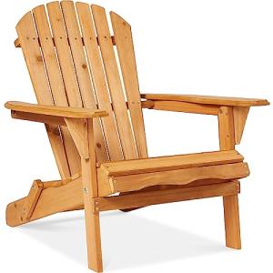 Best Choice Products Folding Adirondack Chair Outdoor Wooden Accent Furniture Fire Pit Lounge Chairs for Yard, Garden, Patio w/ 350lb Weight Capacity - Natural