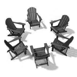MUCHENGHY Folding Adirondack Chairs 6 Pack, Patio Chairs, Fire Pit Chairs, Outdoor Chairs, Plastic Adirondack Chairs, Lawn Chairs Weather Resistant with Cup Holder for Deck, Backyard, Garden(Black)