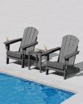 Folding Adirondack Chair Set of 2 with Side Table, All-Weather HDPE Outdoor Chair, Wooden Textured with Cup Holder for patios, Decks, Gardens, fire pits, Grey