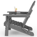 Folding Adirondack Chair Set of 2 with Side Table, All-Weather HDPE Outdoor Chair, Wooden Textured with Cup Holder for patios, Decks, Gardens, fire pits, Grey