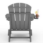 Folding Adirondack Chair Set of 2 with Side Table, All-Weather HDPE Outdoor Chair, Wooden Textured with Cup Holder for patios, Decks, Gardens, fire pits, Grey