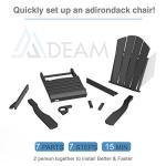 Mdeam 3-Level Adjustable Adirondack Chair Set of 4, Wooden Textured, HDPE All-Weather Folding Fire Pit Chair with Cup Holder, Outdoor Chair for Poolside Deck Patio Garden Backyard Campfire - Black