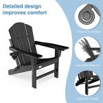 Mdeam 3-Level Adjustable Adirondack Chair Set of 4, Wooden Textured, HDPE All-Weather Folding Fire Pit Chair with Cup Holder, Outdoor Chair for Poolside Deck Patio Garden Backyard Campfire - Black