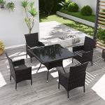 Kurapika 5-Piece Patio Furniture Outdoor Dining Set, Wicker Rattan Patio Dining Table and 4 Chairs Set, Square Tempered Glass Tabletop with Umbrella Hole, Grey