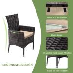 ALAULM 5 Piece Patio Dining Set All-Weather Wicker Outdoor Furniture Set w/Tempered Glass Tabletop, Removable Cushions and Umbrella Hole for Patio, Backyard, Garden, Poolside（Brown）