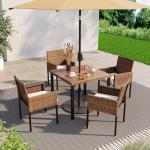 LAUSAINT HOME 5 Pieces All-Weather Outdoor Patio Dining Set, Wicker Rattan Furniture with 4 Chairs & Square Table with Umbrella Hole for Garden, Backyard, Lawn, Beige