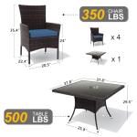 Gotland 5 Piece Outdoor Dining Set, All-Weather Rattan Patio Furniture Set with Umbrella Hole Tempered Glass Square Table, Outdoor Table and Chairs with Removable Cushions for Backyard, Deck, Navy