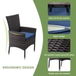 ALAULM 5 Piece Patio Dining Set All-Weather Wicker Outdoor Patio Furniture Set w/Tempered Glass Tabletop, Removable Cushions and Umbrella Hole for Patio, Backyard, Garden, Poolside（Dark Blue）