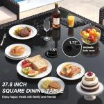 Gotland 5 Piece Outdoor Dining Set, All-Weather Rattan Patio Furniture Set with Umbrella Hole Tempered Glass Square Table, Outdoor Table and Chairs with Removable Cushions for Backyard, Deck, Navy