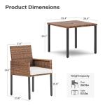 LAUSAINT HOME 5 Pieces All-Weather Outdoor Patio Dining Set, Wicker Rattan Furniture with 4 Chairs & Square Table with Umbrella Hole for Garden, Backyard, Lawn, Beige