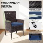 Gotland 5 Piece Outdoor Dining Set, All-Weather Rattan Patio Furniture Set with Umbrella Hole Tempered Glass Square Table, Outdoor Table and Chairs with Removable Cushions for Backyard, Deck, Navy