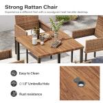 LAUSAINT HOME 5 Pieces All-Weather Outdoor Patio Dining Set, Wicker Rattan Furniture with 4 Chairs & Square Table with Umbrella Hole for Garden, Backyard, Lawn, Beige