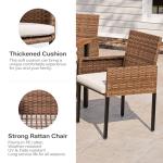 LAUSAINT HOME 5 Pieces All-Weather Outdoor Patio Dining Set, Wicker Rattan Furniture with 4 Chairs & Square Table with Umbrella Hole for Garden, Backyard, Lawn, Beige