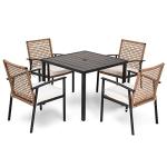 LAUSAINT HOME 5 Pieces Outdoor Patio Dining Set, Wicker Patio Furniture Set of 4 Chairs with Soft Cushion and Square Table with Umbrella Hole