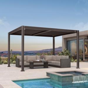 PURPLE LEAF 10' x 12' Louvered Pergola Outdoor Adjustable Louvre Shade Modern Patio Aluminum Pergola with Retractable Roof, Bronze