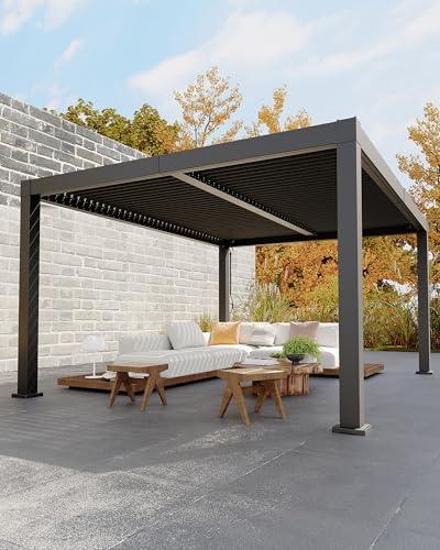 Garveelife All-Aluminum Louvered Pergola 12 ft x 16 ft, Outdoor Pergola with Adjustable Louvered Roof, Reinforced Aluminum Frame, Integrated Drainage System