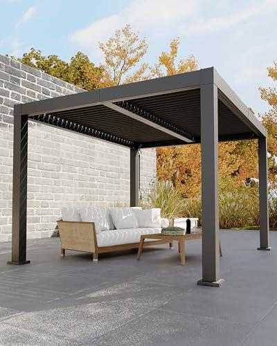Garveelife All-Aluminum Louvered Pergola 10 ft x 12 ft, Outdoor Pergola with Adjustable Louvered Roof, Reinforced Aluminum Frame, Integrated Drainage System