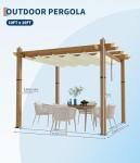 BouPower 10 x 10 ft Aluminum Pergola with Adjustable Canopy, Outdoor Metal Pergola, Imitation Wood-Grain Sun Shade Shelter