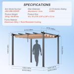 VEVOR 10'x10' Outdoor Retractable Pergola with Canopy, Aluminum Pergola with Retractable Canopy, Modern Style, Sun Shade (Beige)